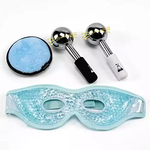 The Care Formula ICE Globes for Facials Stainless Steel Ice Face Roller with Eye Mask