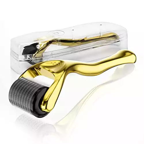 Derma Roller - 0.5mm Beard Roller for Beard Growth Scarring and Face Skin Rejuvenation Included Storage Case Gold