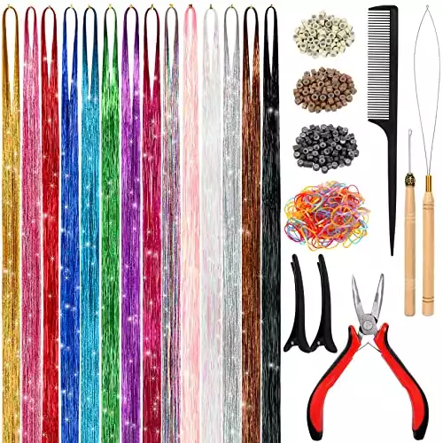 Hair Tinsel Kit (43 Inch,14 Colors, 3200 strands)