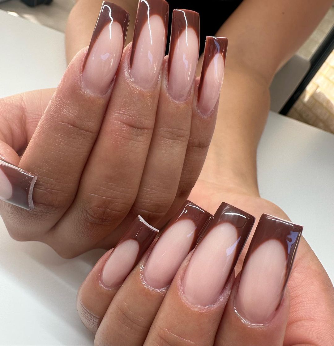 Acrylic Brown French Tip Nails