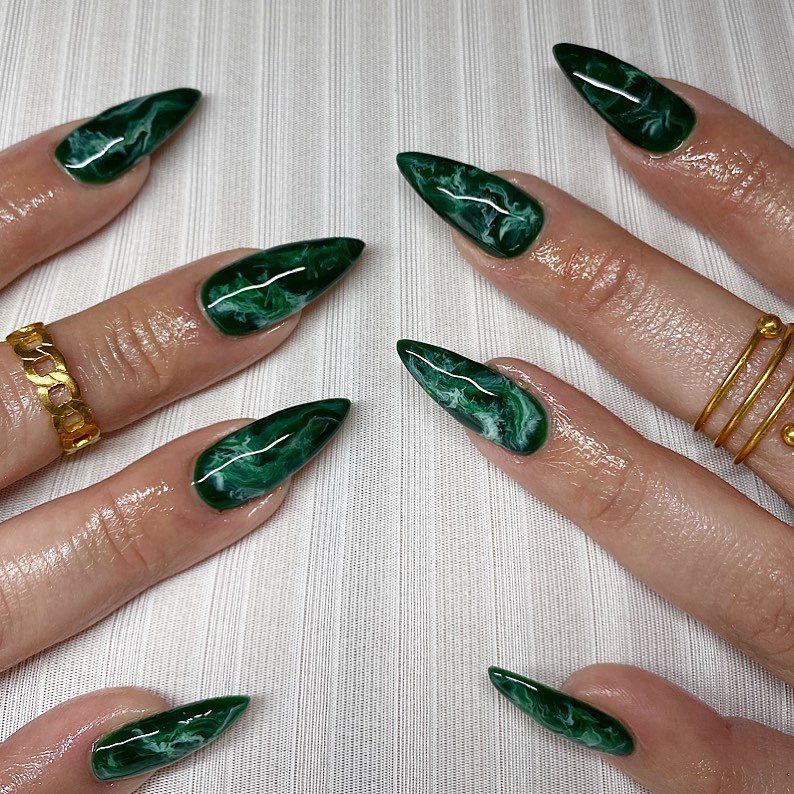 Acrylic Emerald Green Nails