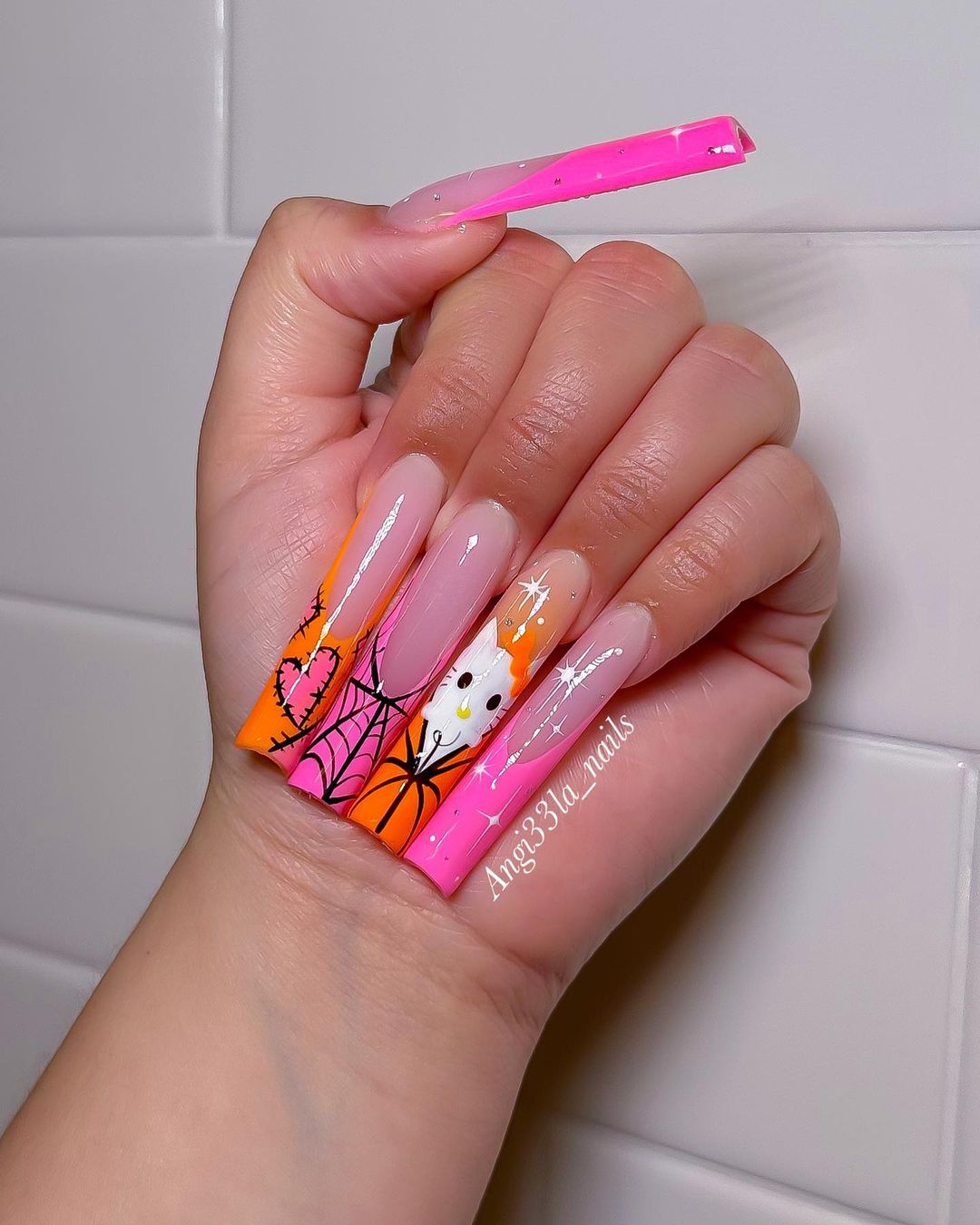 Acrylic Hello Kitty Nails