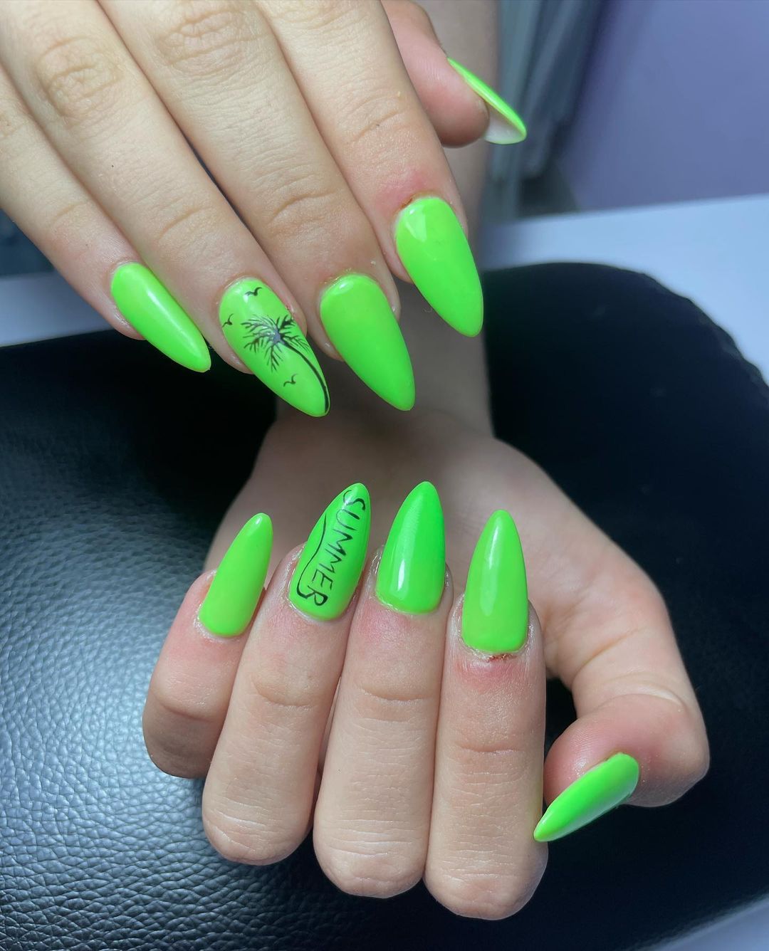 Acrylic Neon Green Nails