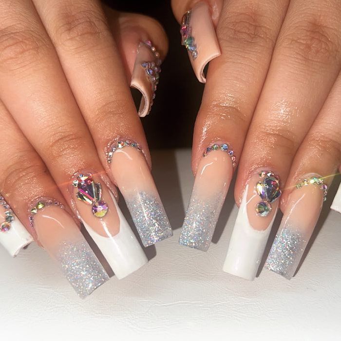 Acrylic Ombre Nails With Diamonds
