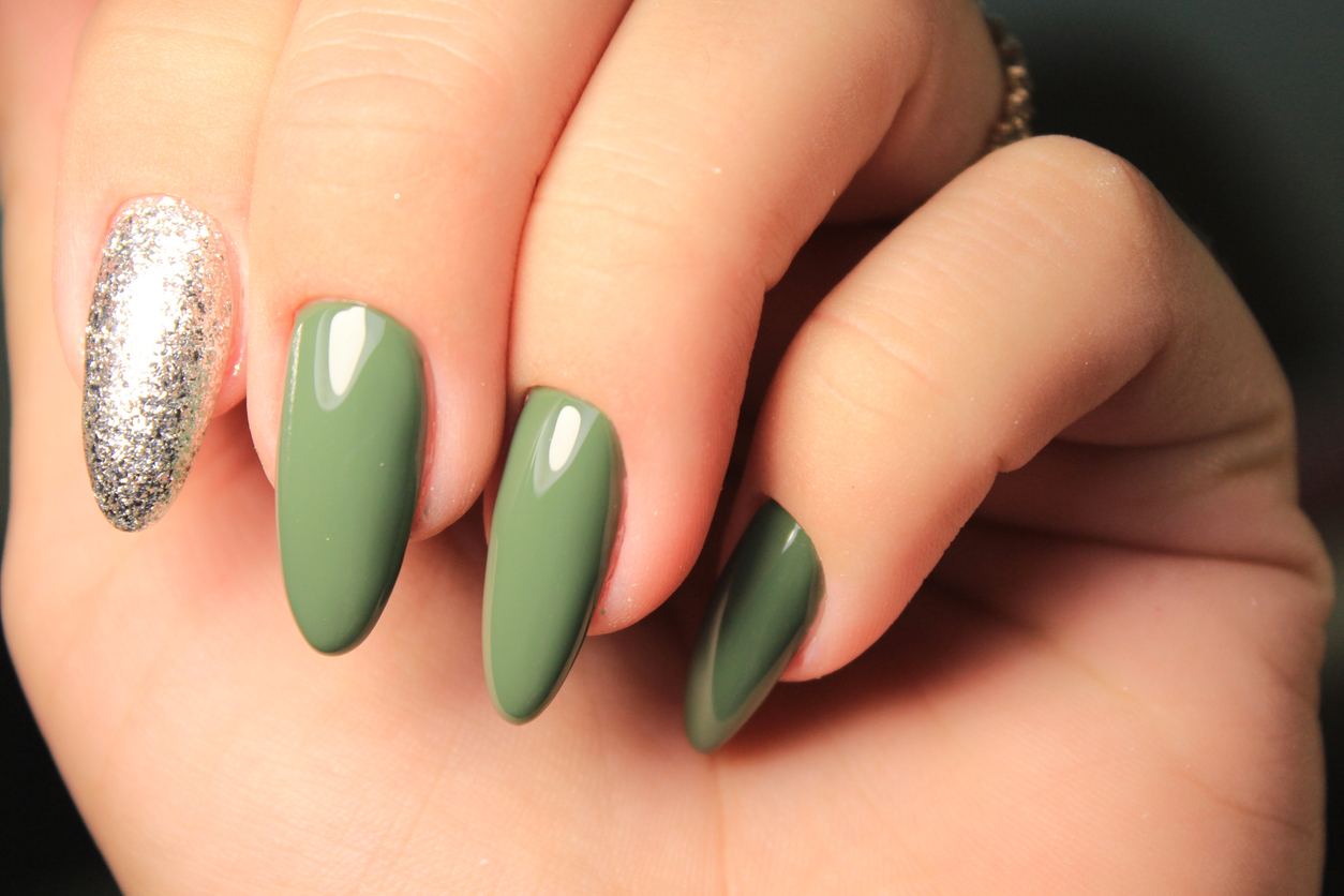 Army Green Acrylic Nails