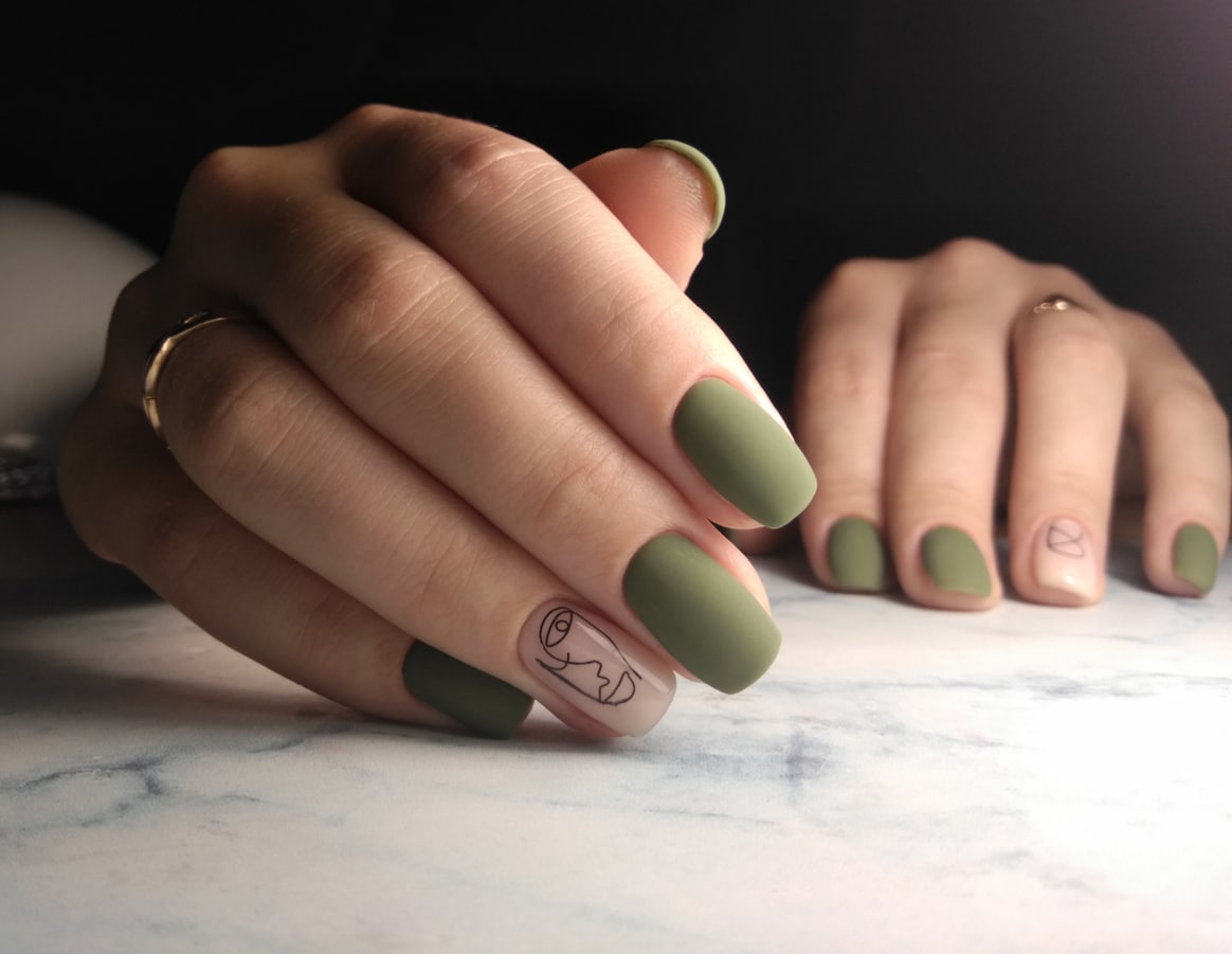 Army Green and Pink Nails