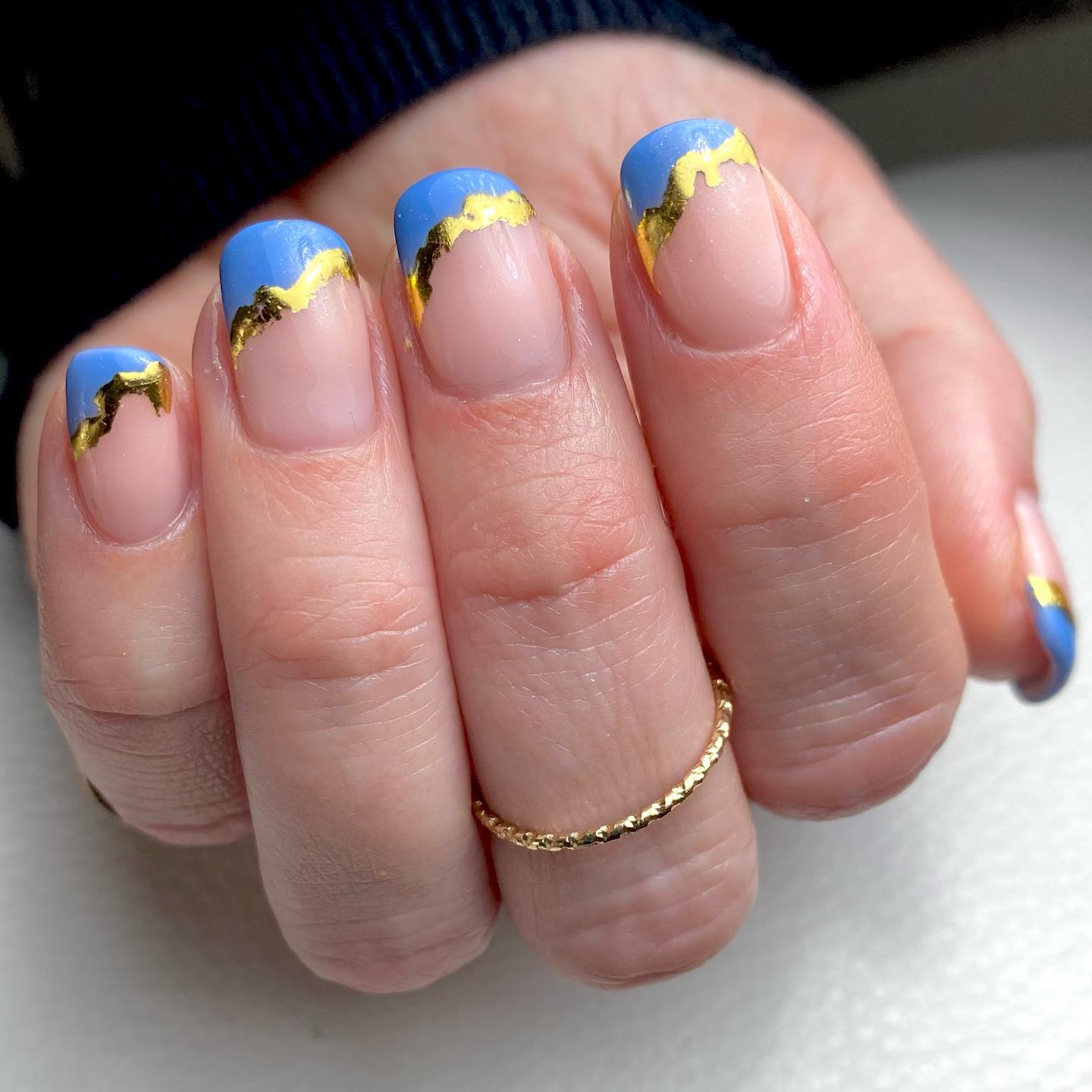 Baby Blue And Gold Nails