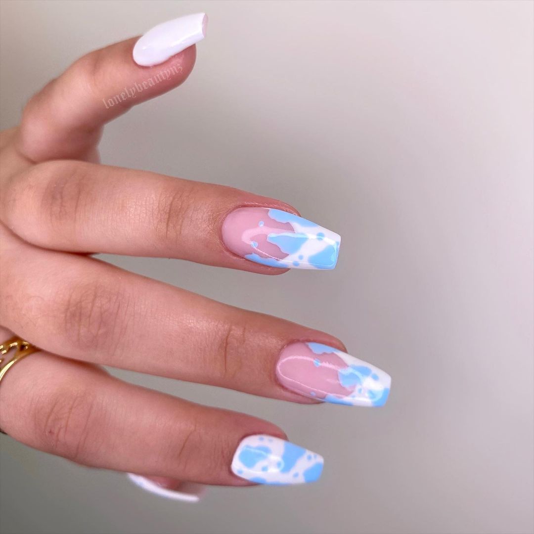 Baby Blue Cow Print Nails
