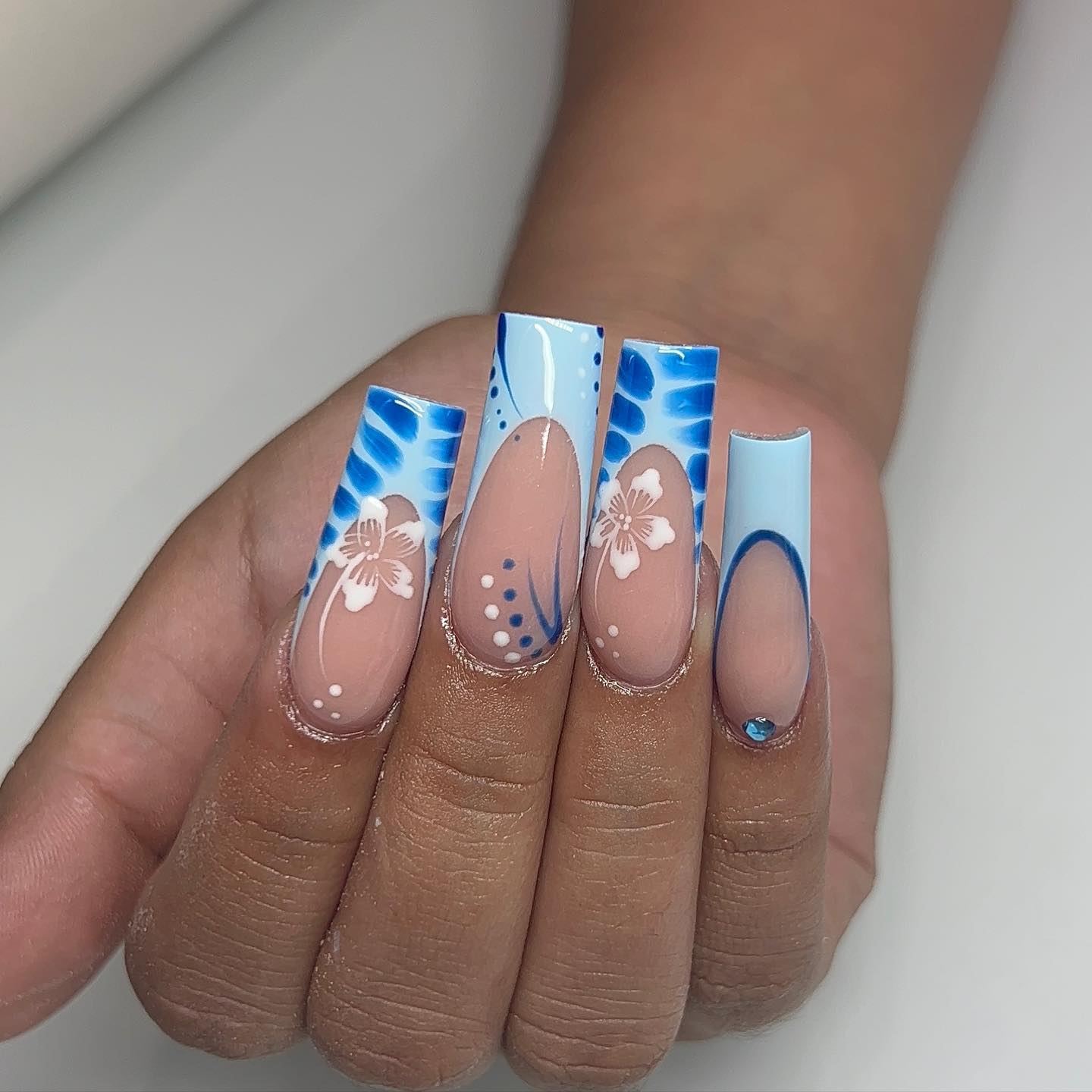 Baby Blue Nails With Rhinestones