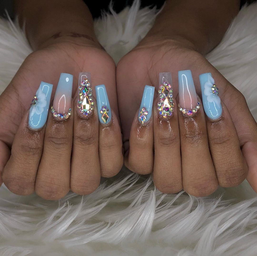 Baby Blue Nails With Diamonds