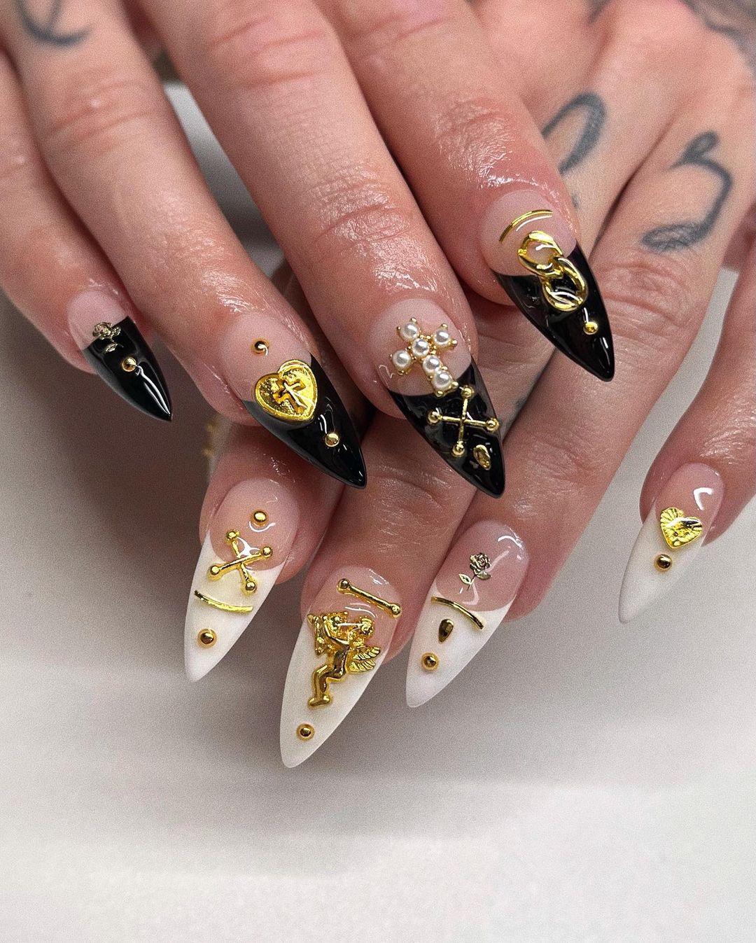Black And Gold Stiletto Nails