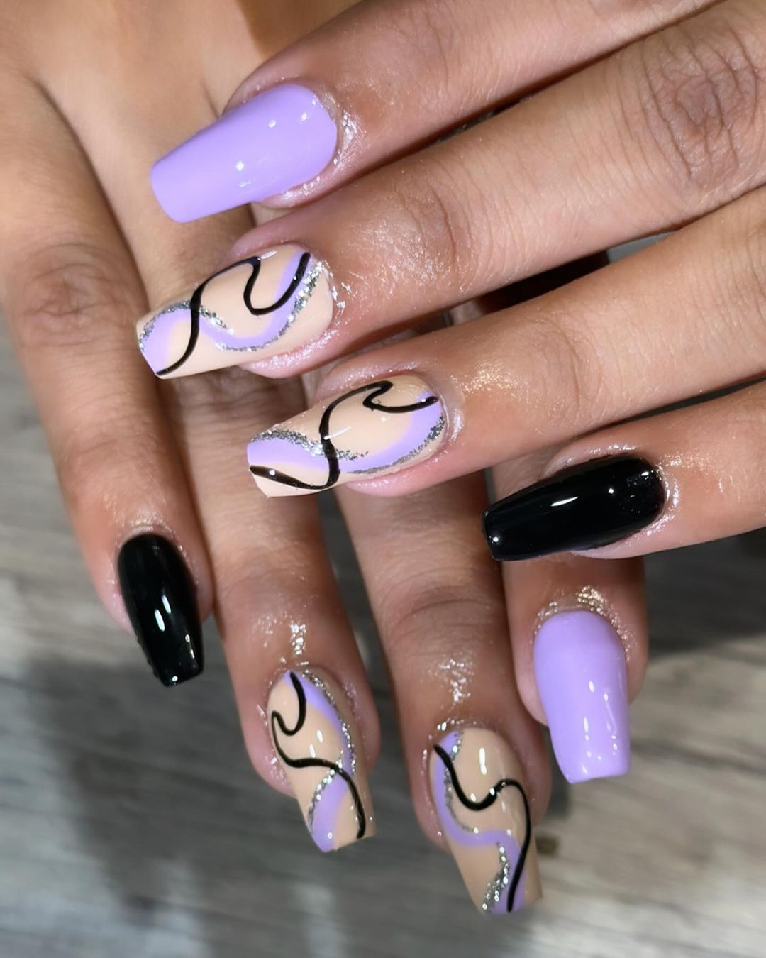 Black And Lavender Nails