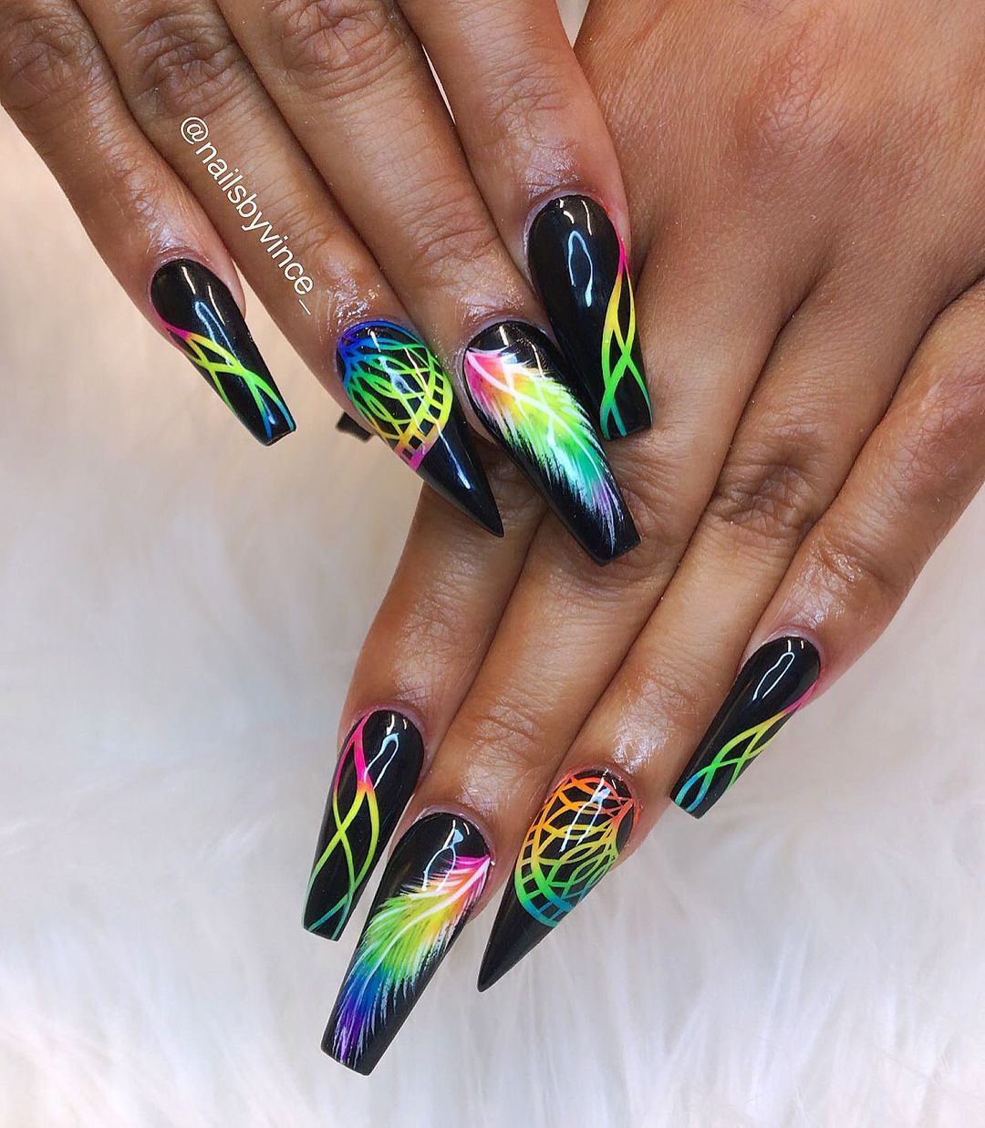 Black And Neon Acrylic Nails