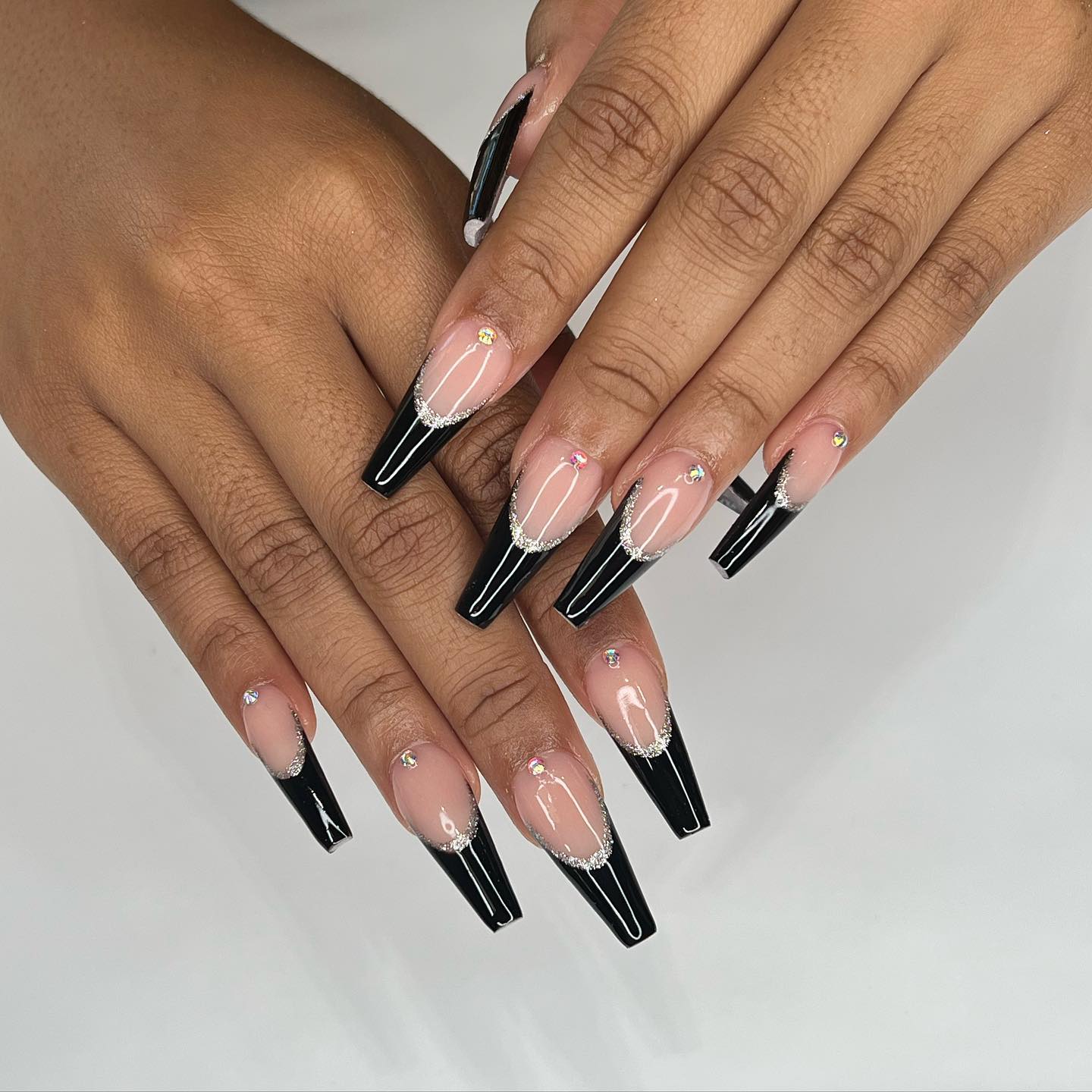 Black and Nude Coffin Nails