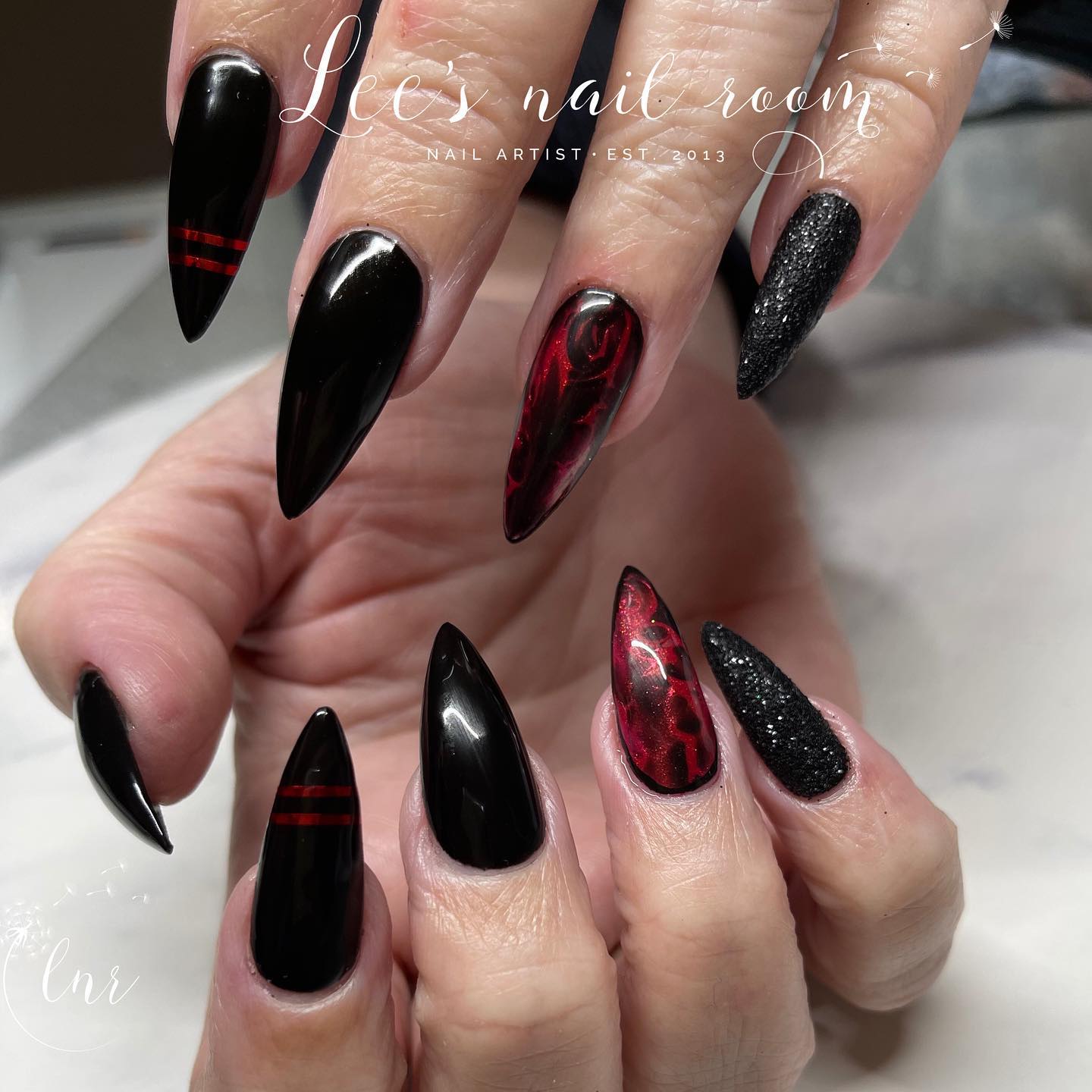 Black and Red Prom Nails