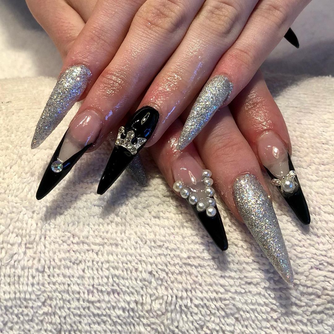 Black And Silver Prom Nails