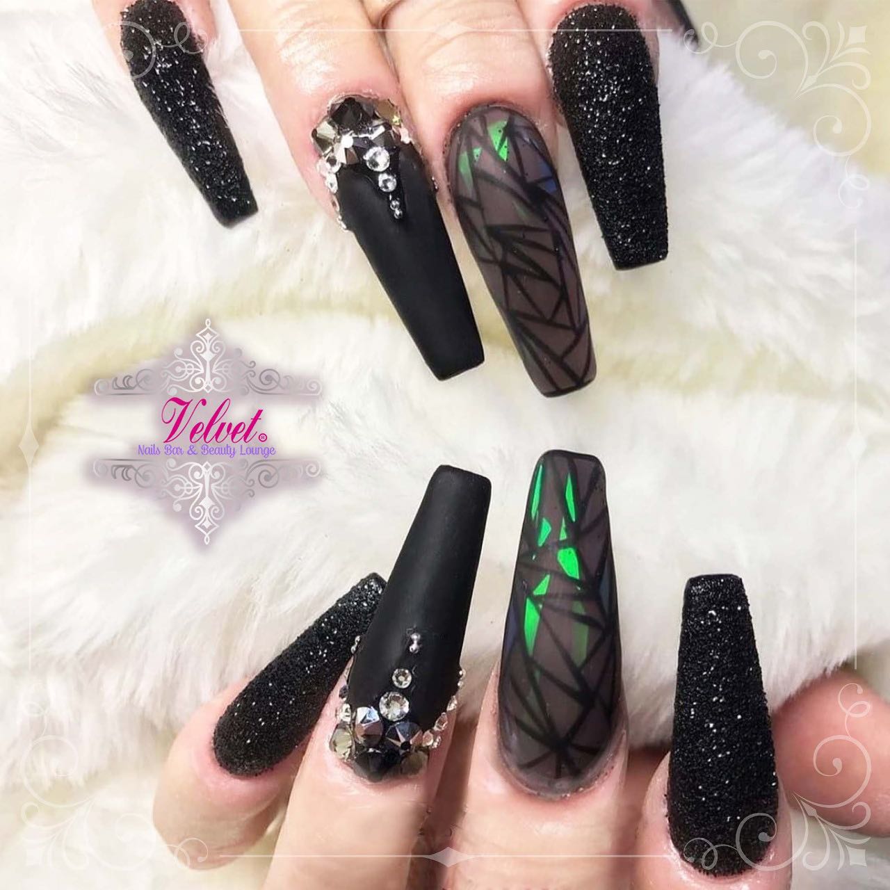 Black Coffin Nails With Jewels