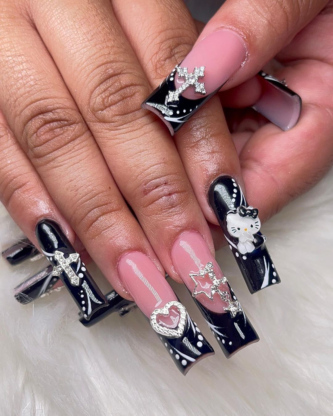 Black Hello Kitty Nails