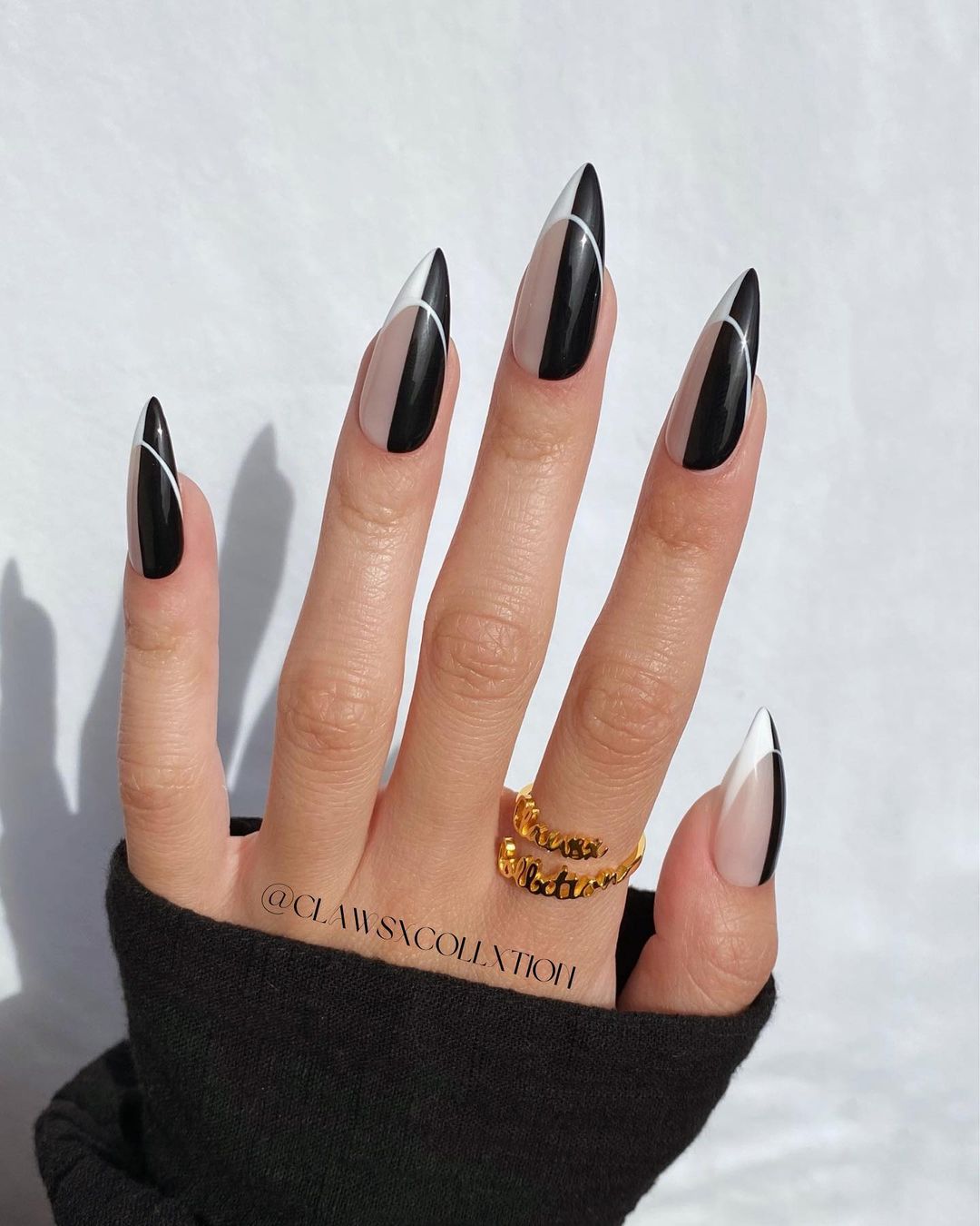 Black Nails With White Chrome