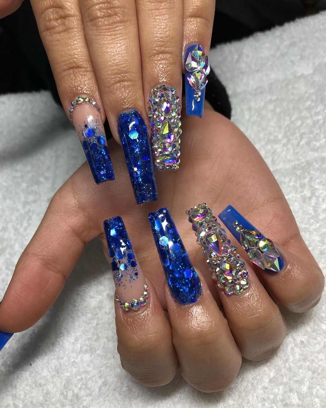 Blue Acrylic Nails With Diamonds