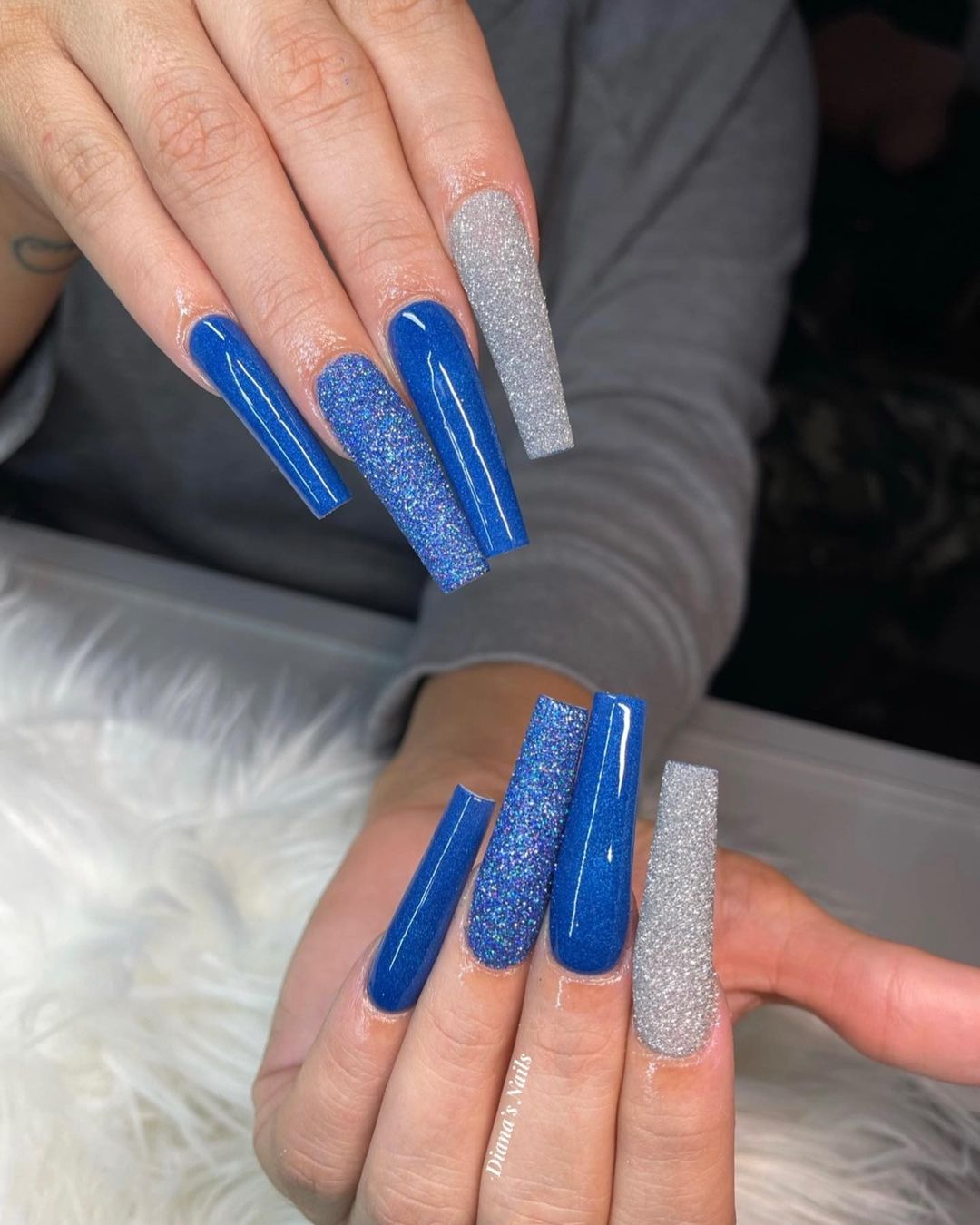 Blue Acrylic Nails With Glitter