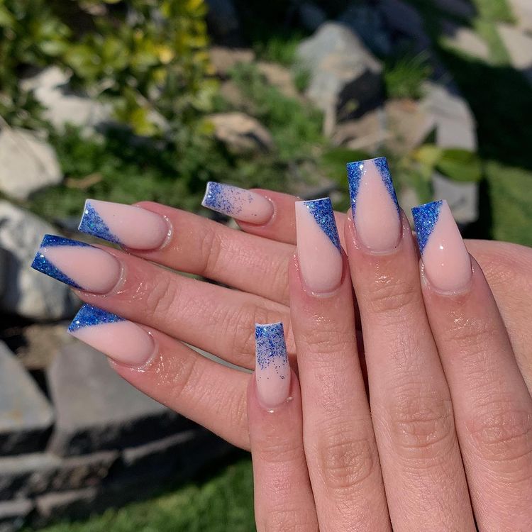 Blue And Nude Nails