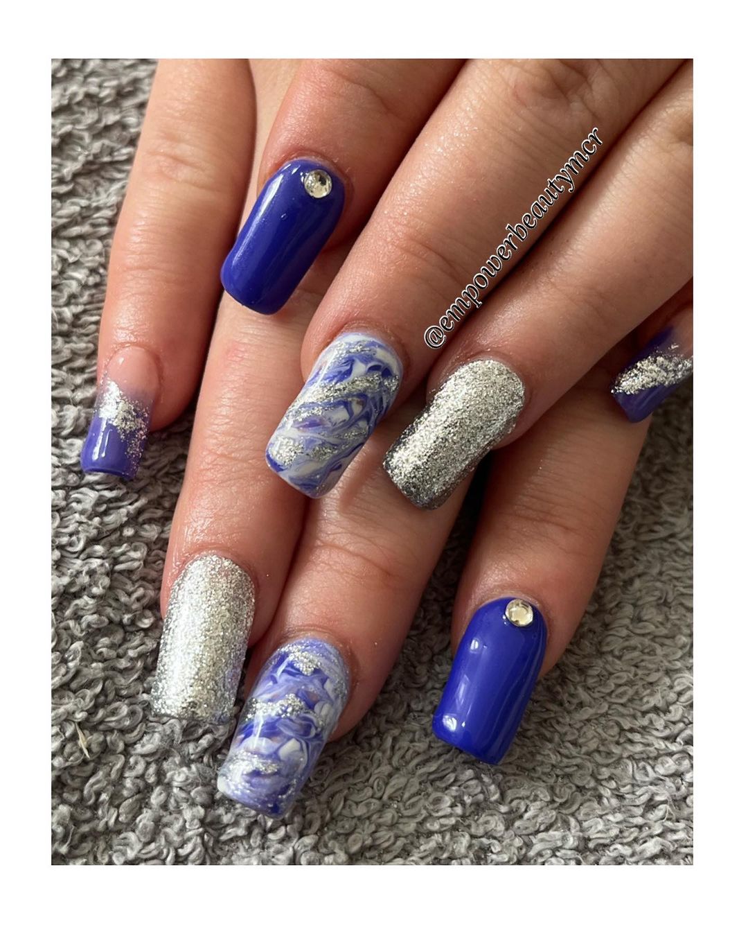 Blue And Silver Acrylic Nails