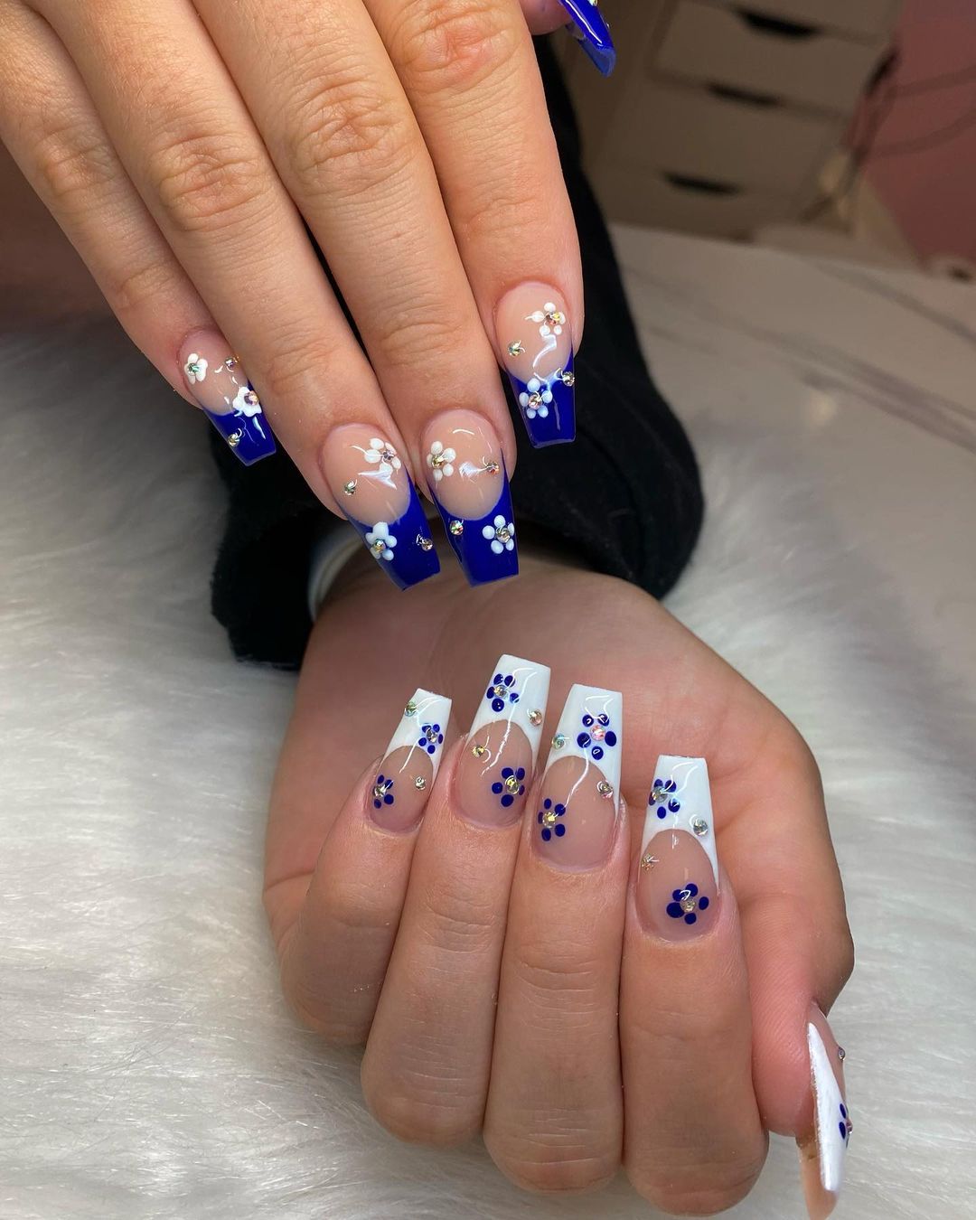 Blue And White Graduation Nails