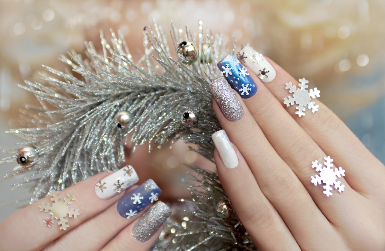Blue And White Snowflake Nails