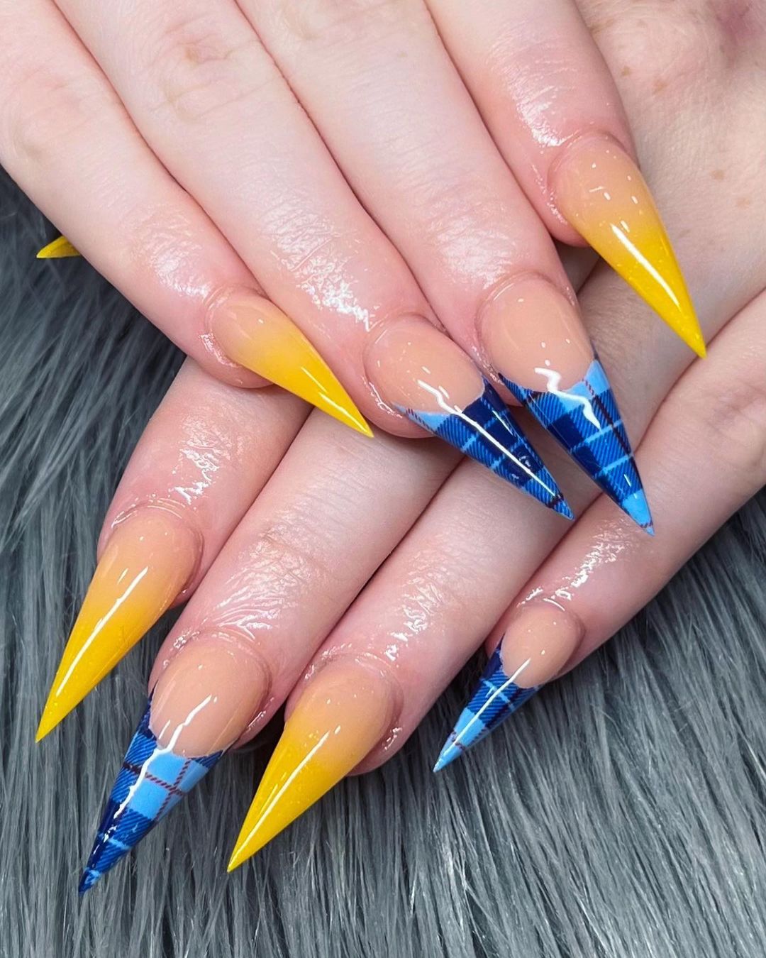 Blue And Yellow Acrylic Nails