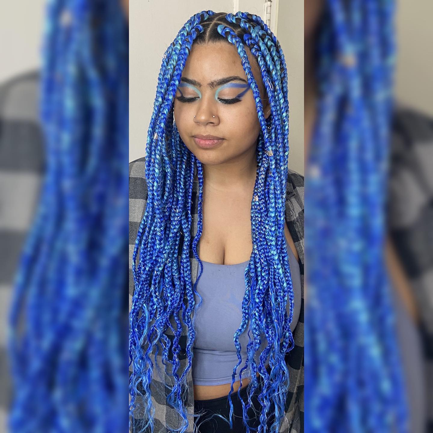 Blue Box Braids with Curls