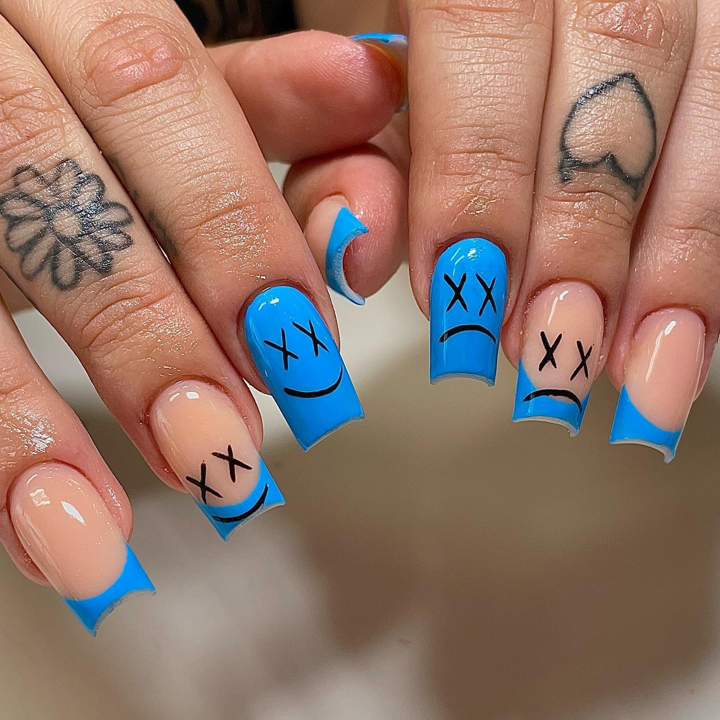 Blue French Tip Acrylic Nails