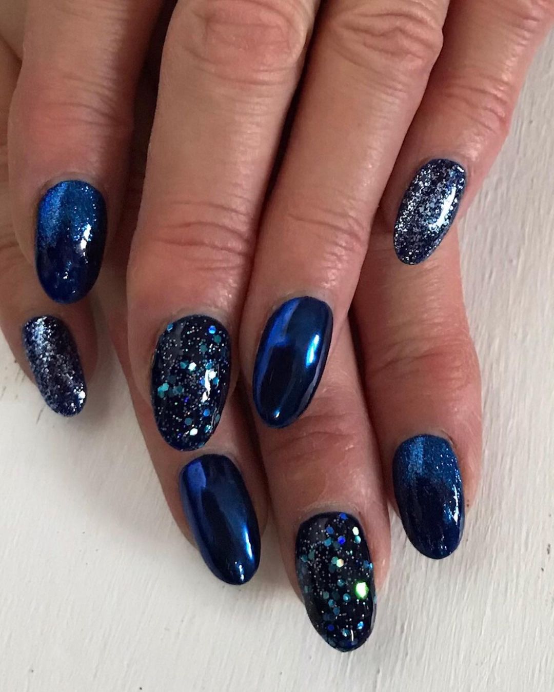 Blue Glitter Christmas Nails