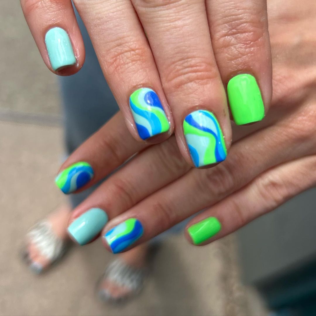 Blue Green Acrylic Nails