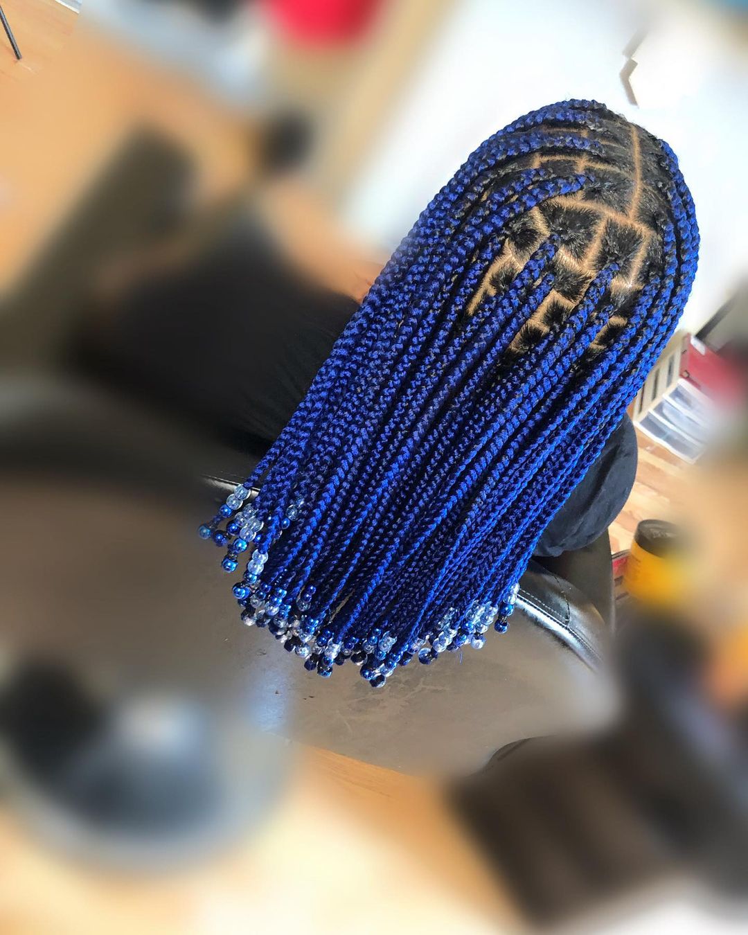 Blue Knotless Braids with Beads