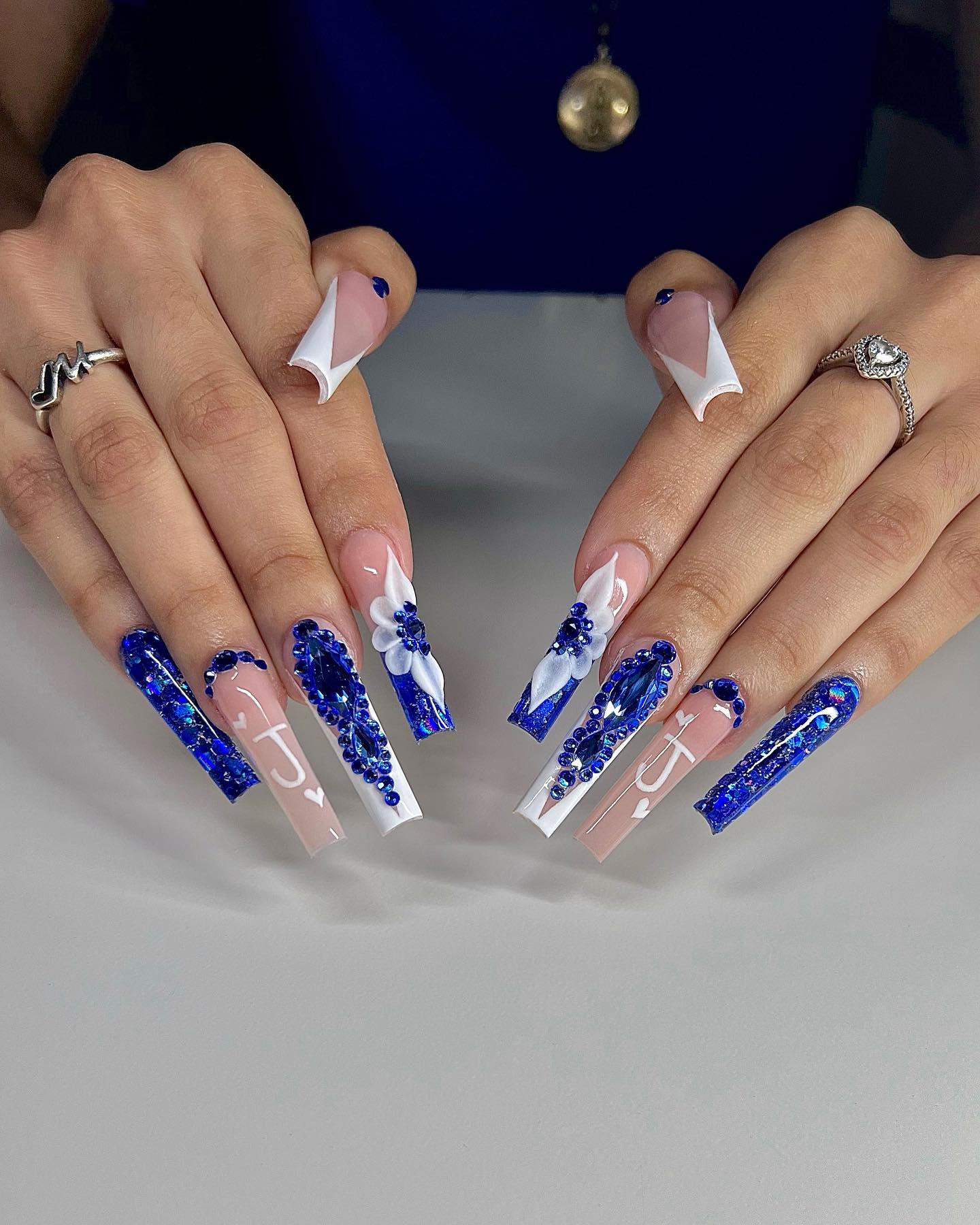 Blue Nails With White Tip
