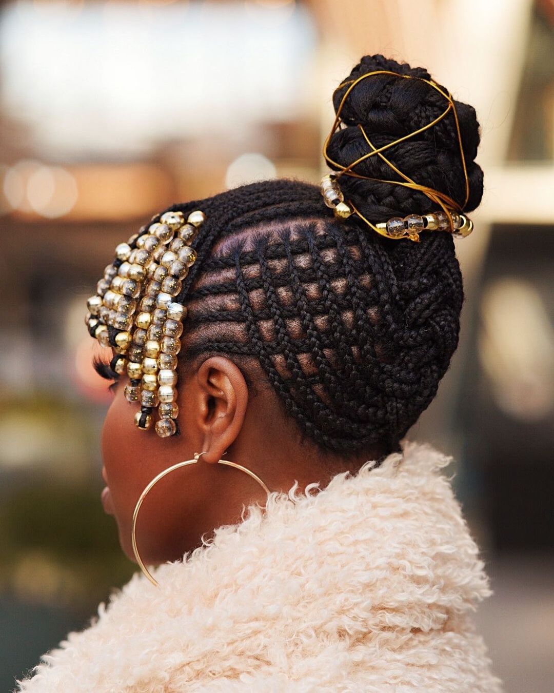 Box Braids with Gold Beads