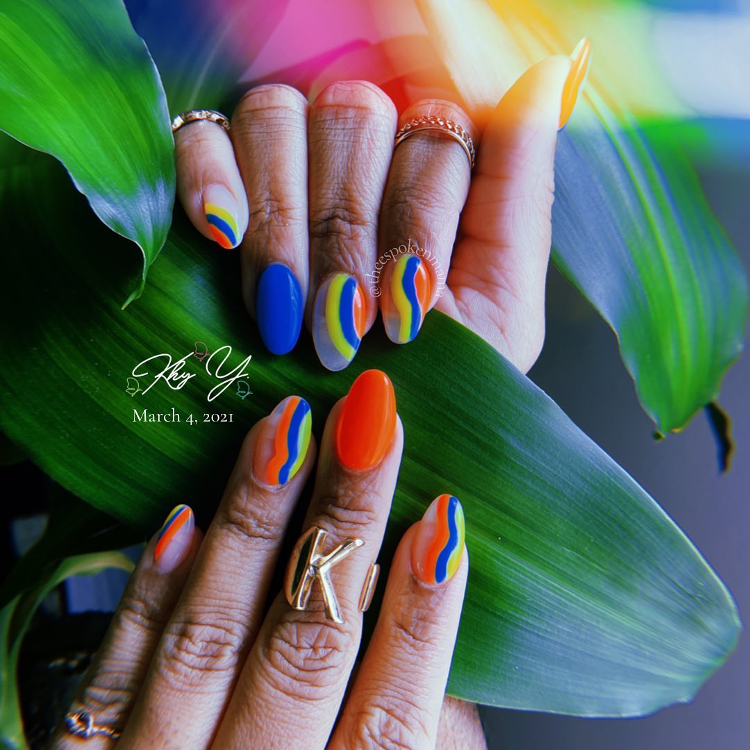 Bright Blue and Orange Nails
