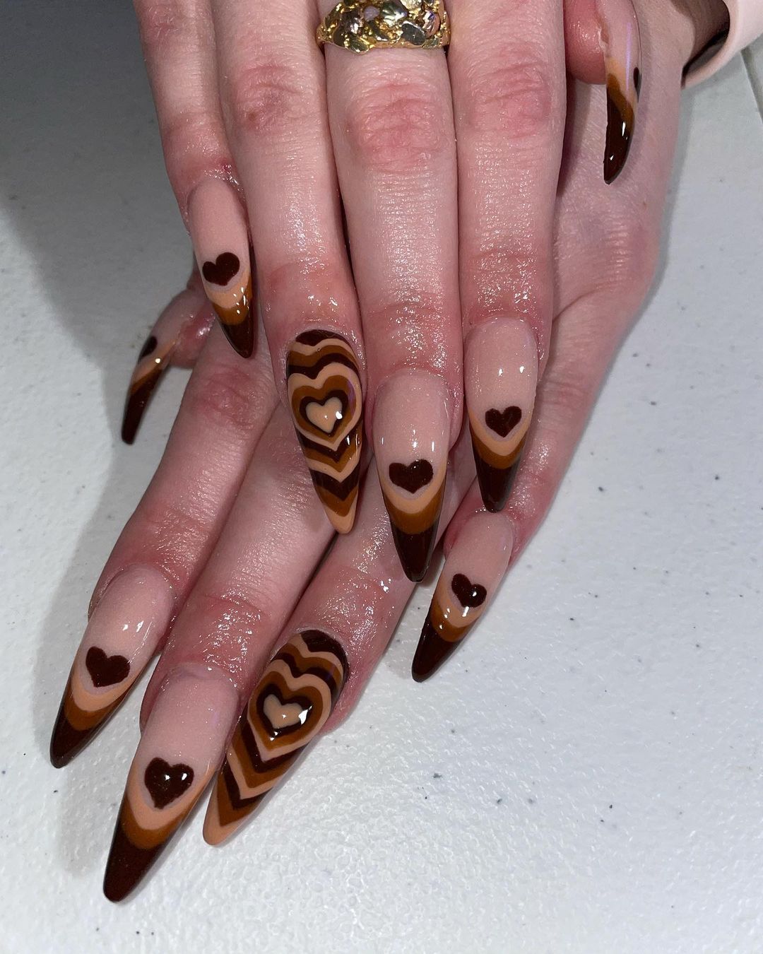 Brown Nails With Hearts