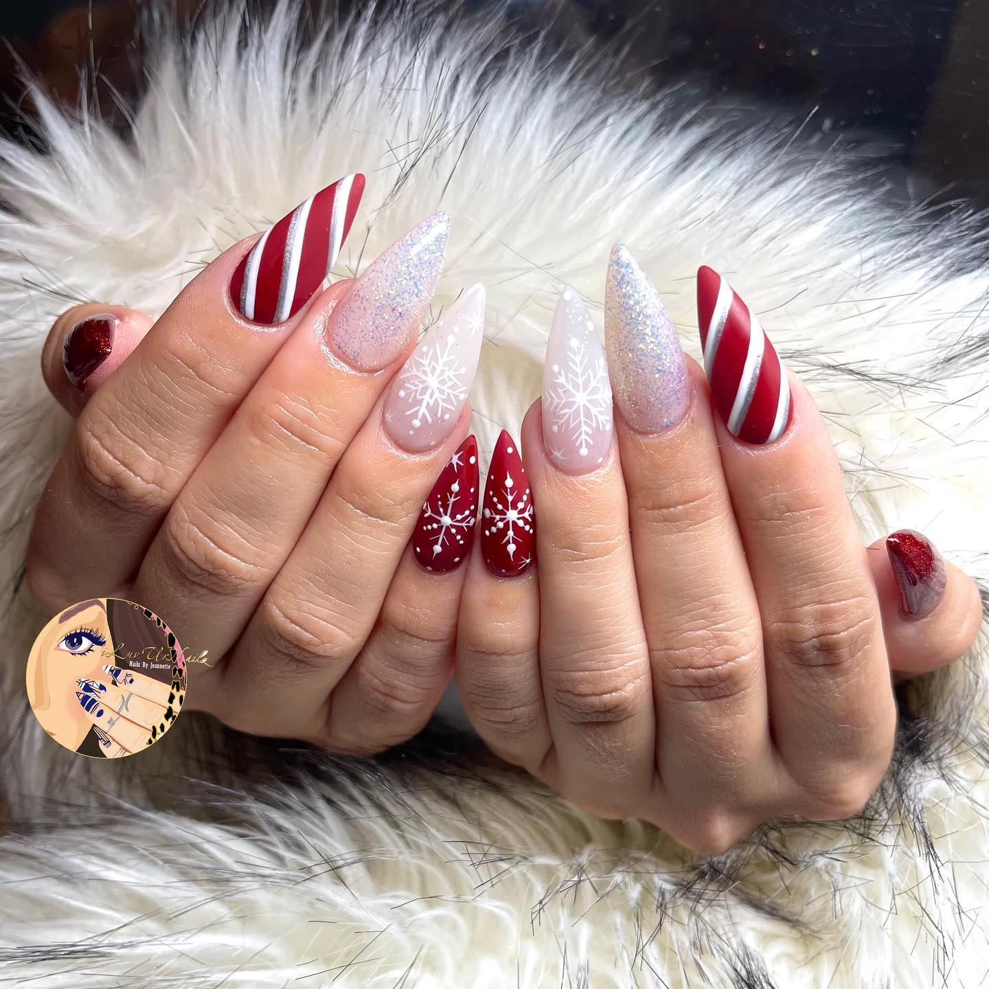 Candy Cane Stiletto Nails