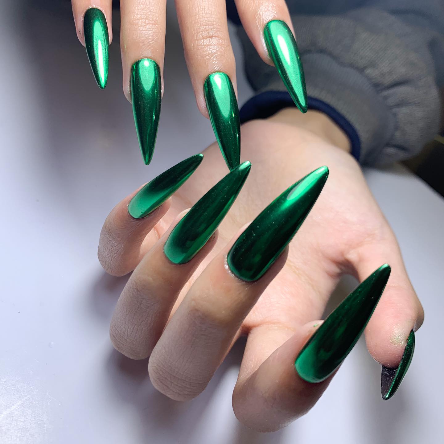 Chrome Emerald Green Nails