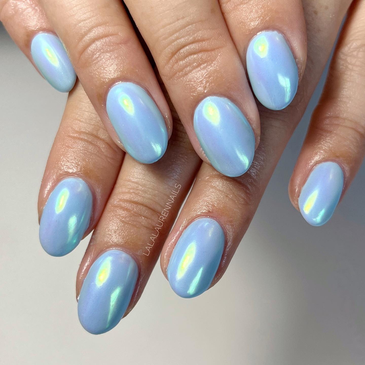Chrome Light Blue Nails
