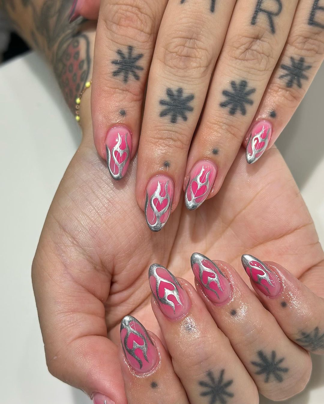Chrome Nails with Hearts