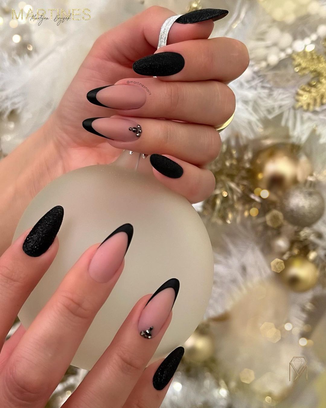 Classic French Manicure with Black Tips