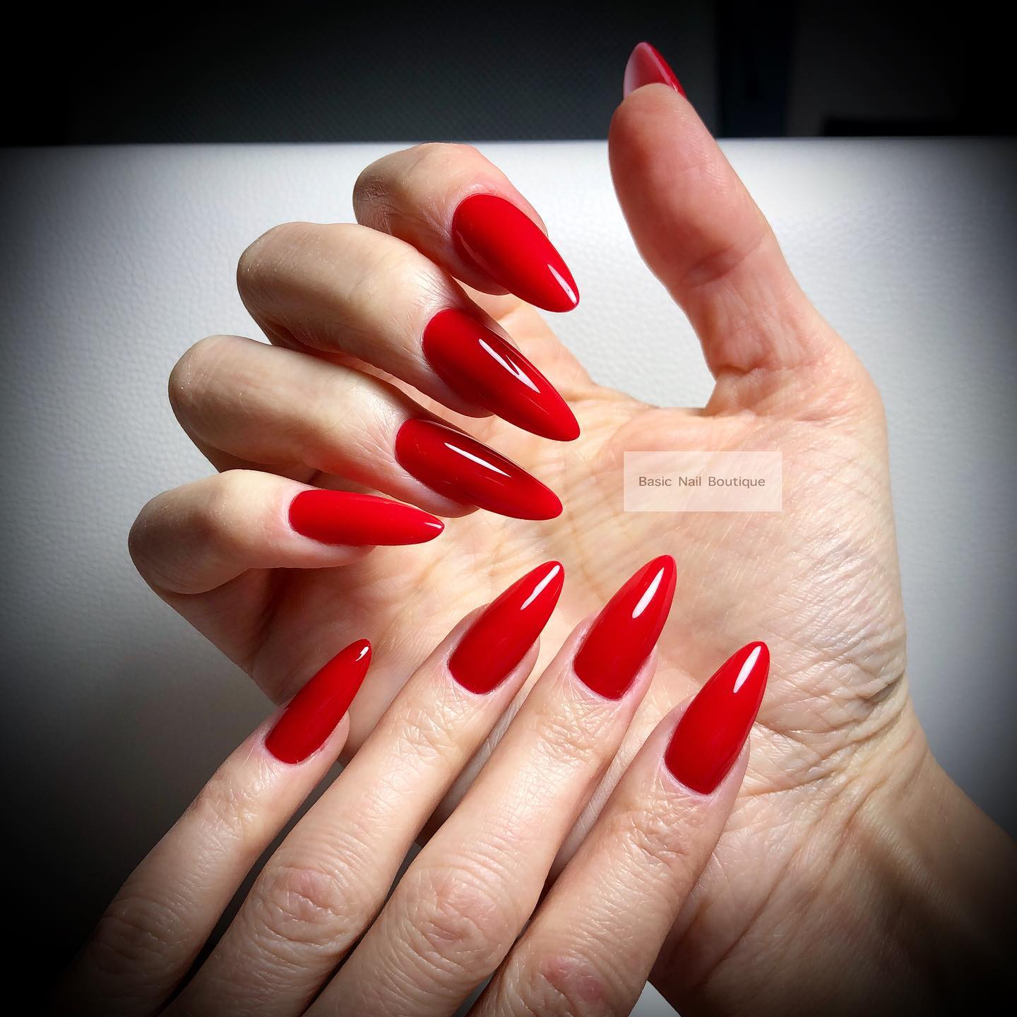 Classic Red Almond Acrylic Nails