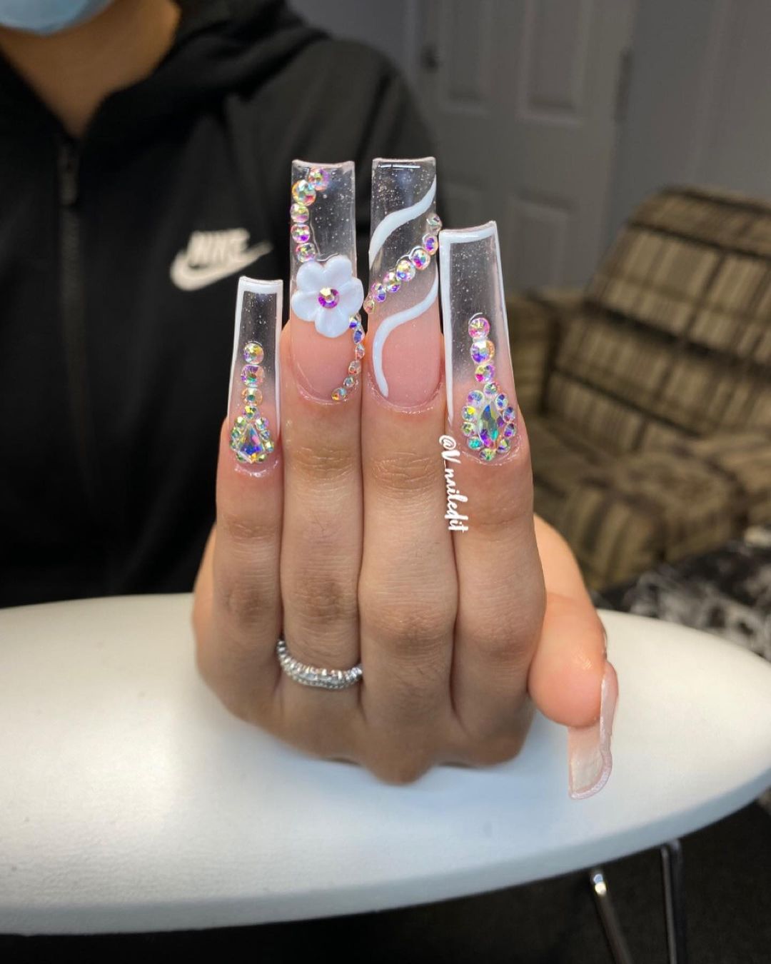 Clear Acrylic Nails With Rhinestones