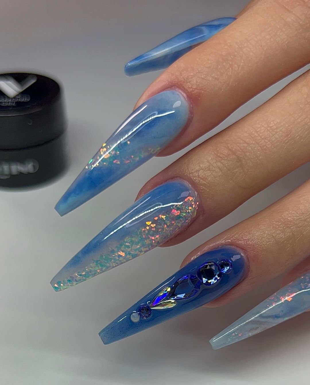Clear Blue Acrylic Nails