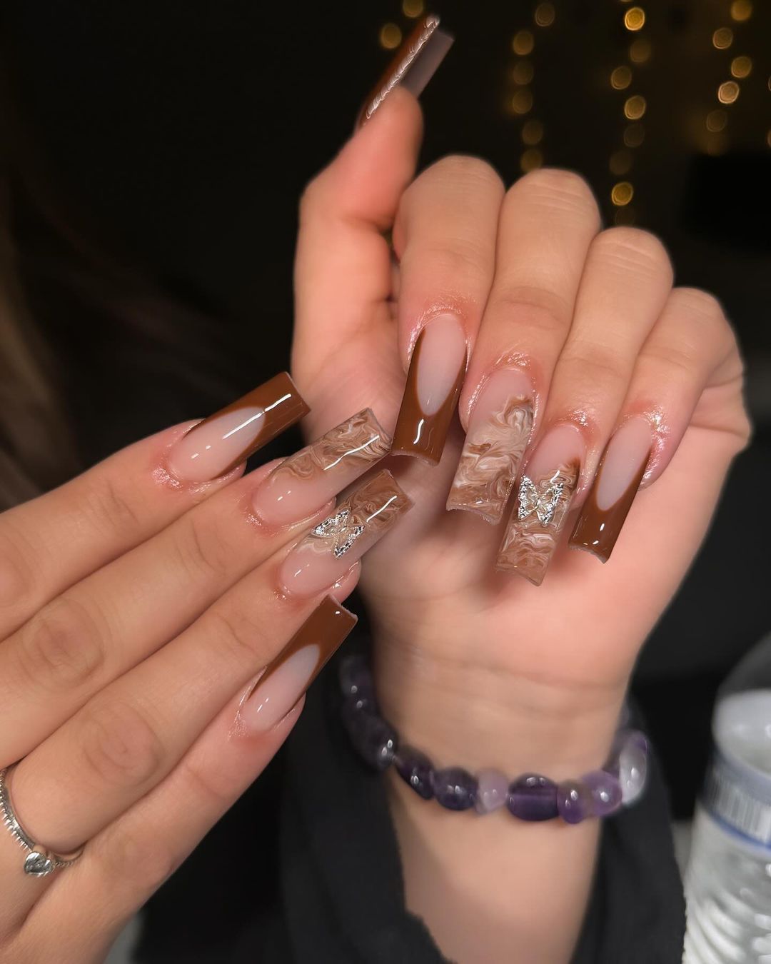 Clear Brown Acrylic Nails