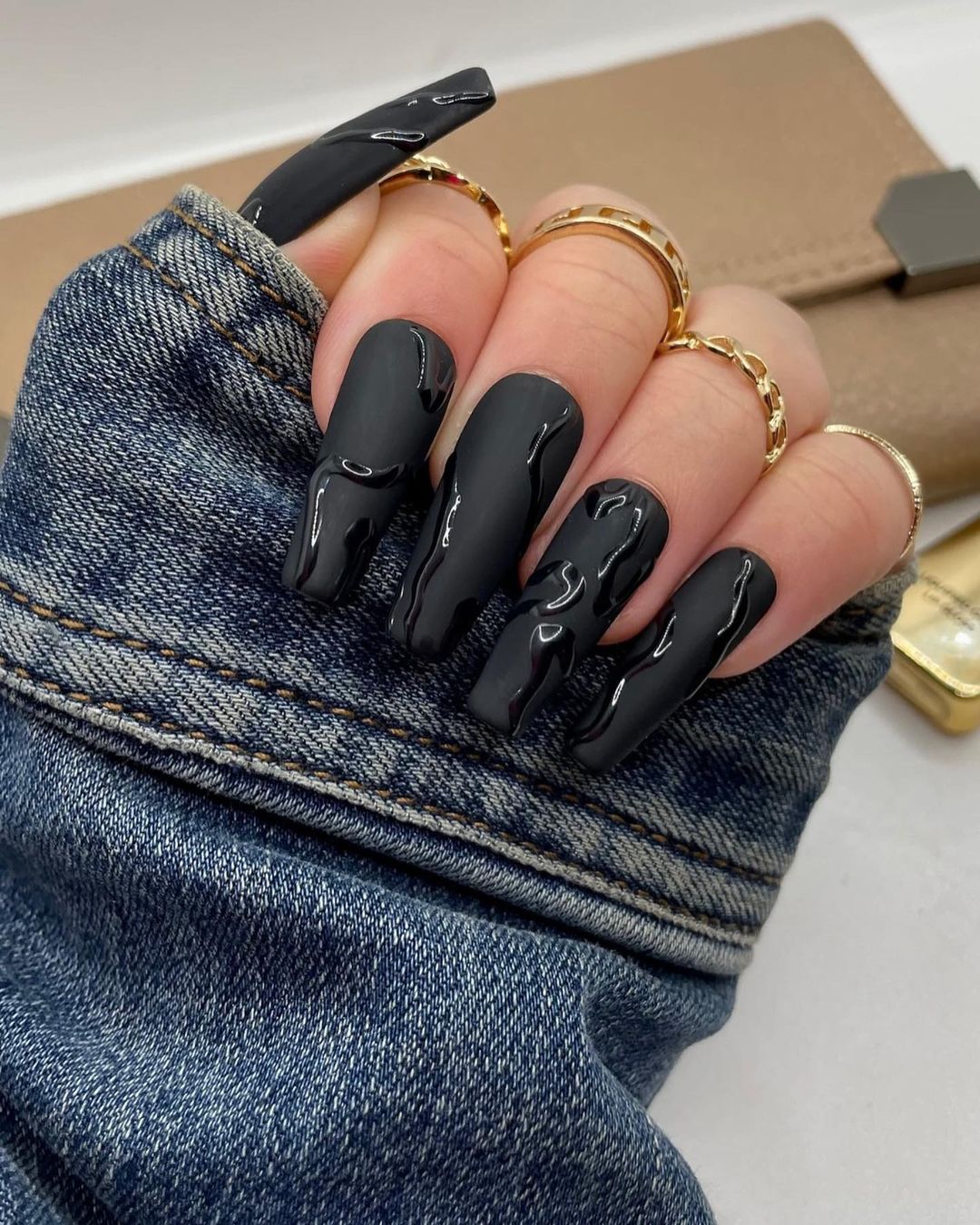 Coffin Black Acrylic Nails