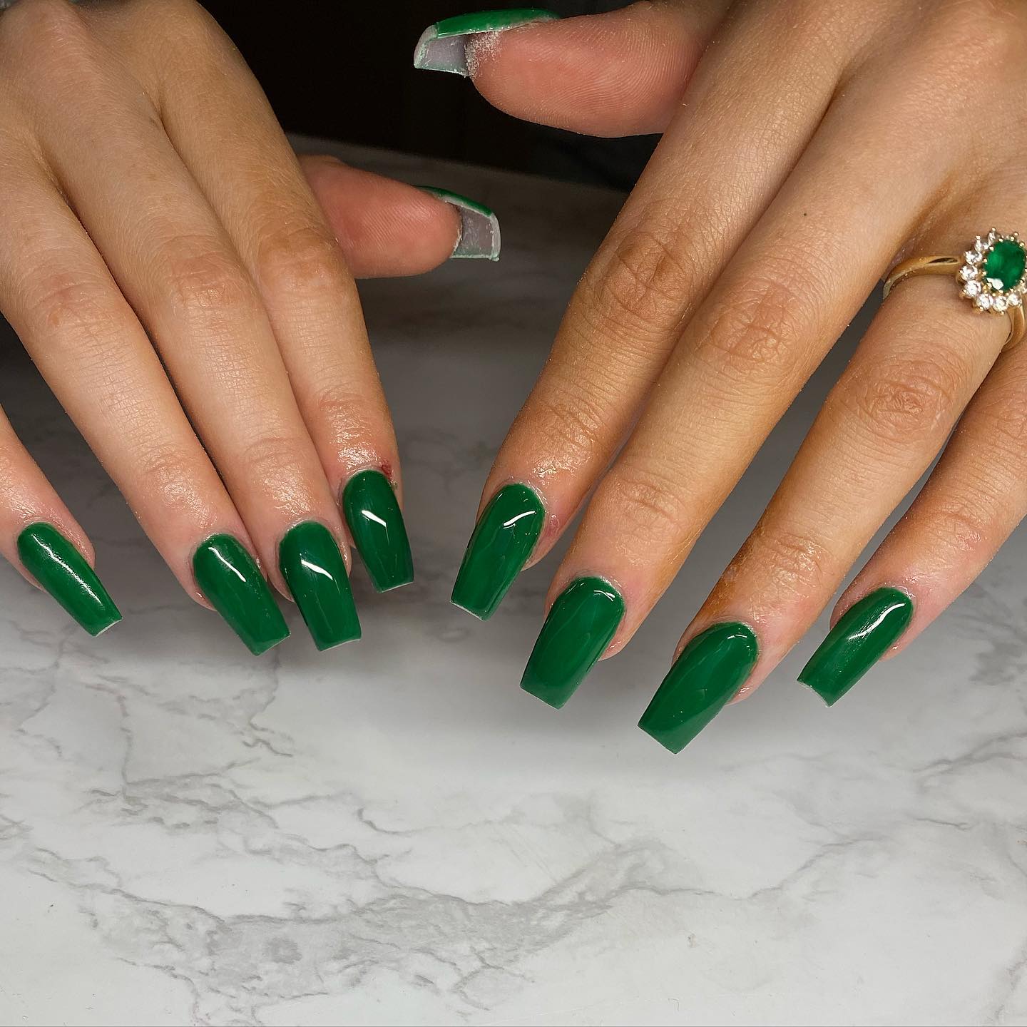 Coffin Green Acrylic Nails